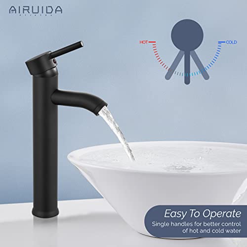 Airuida Matte Black Bowl Vessel Sink Faucet Single Handle Single Hole Bathroom Sink Faucet Deck Mount Tall Body Bathroom Faucet With Pop Up Drain And Supply Lines Lavatory Vanity Basin Mixer Tap #TOP2