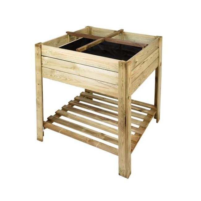 Suinga TAVOLO DA COLTIVAZIONE quadrato in legno 80x80x80 cm. Perfetto per coltivare un orto di famiglia nella tua casa