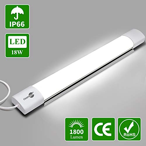 Öuesen Tube LED Allume 60cm, 18W 5000K Plafonnier De Blanc Froid, Etanche IP66 Lumière pour Le Couloir Garage Magasin Et Salle de Bain, 1800LM [Classe énergétique A++]