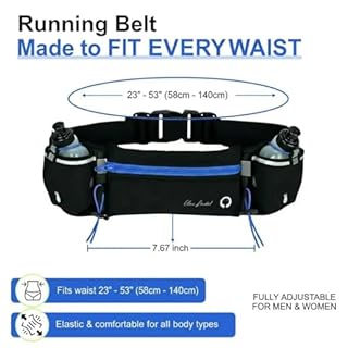Hydration Running Belt with 2 Water Bottles for Men & Women – No-Bounce Adjustable Waist Pack, Fits Large Phones up to 6.6”, Running, Walking & Hiking, Reflective Strips (Blue)