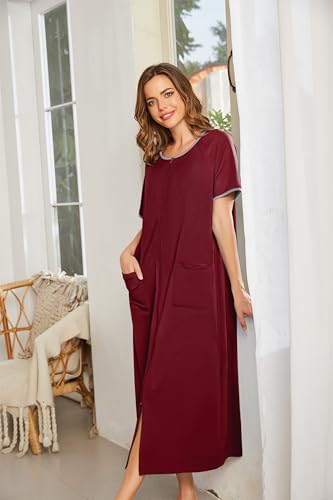 Image of Ekouaer Women Robe Zipper Short Sleeves Full Length House Coat with Pockets