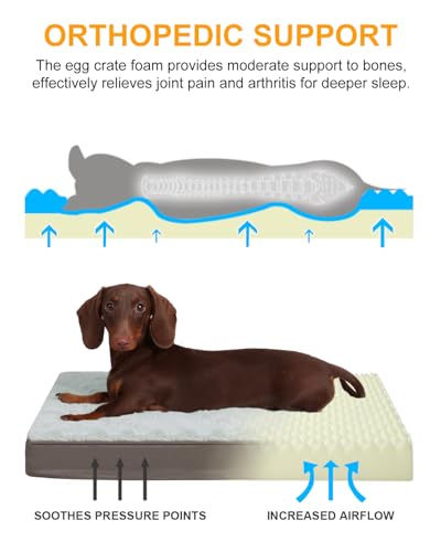 Image of KSIIA Orthopedic Dog Bed for Small Dogs with Waterproof Lining, Grey, 17x12 | Deluxe Soft Plush Dog Crate Bed, Washable Pet Mat with Removable Cover & Egg Crate Foam for Small Dogs Sleeping & Relaxing