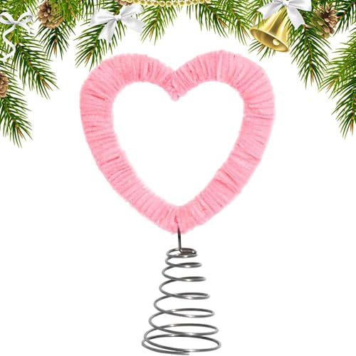 Coronación de corazón para árbol de Navidad con base de resorte festiva 2