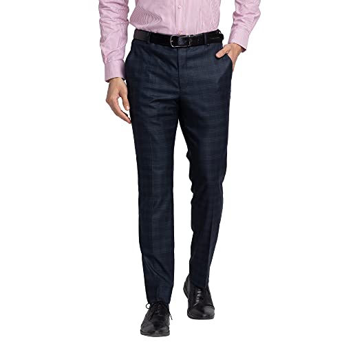 Image of Park Avenue Men's Poly Viscose Blend Checks Pattern Super Slim Fit Flat Front Formal Trouser