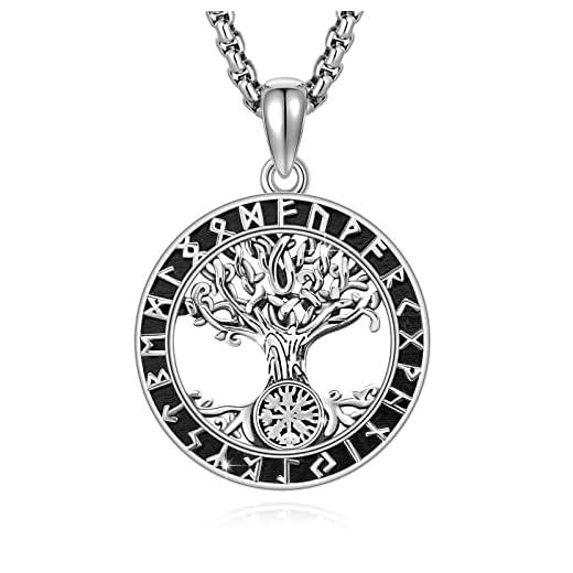 DOTBJ Collar con colgante de árbol de la vida de plata de ley 925 Norse vikingo para mujer y hombre., Plata esterlina