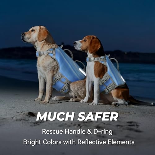 VIVAGLORY Neoprene Schwimmweste Hund, Rettungsweste Hund für Bootfahren, Schwimmweste, Schwimmhilfe & Leichte, S, Blaue Welle