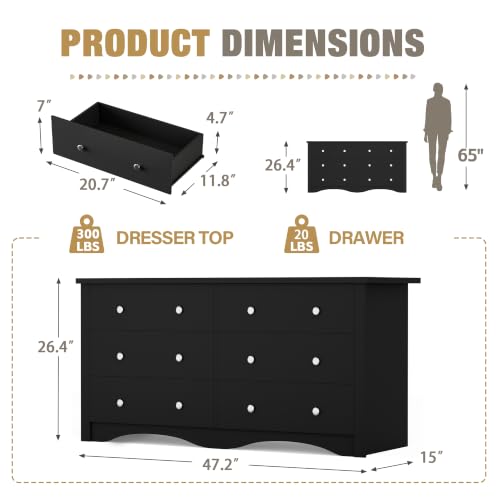 YESHOMY Black 6 Dresser for Bedroom - Image 2