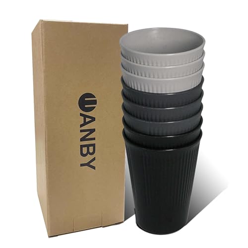 WANBY Plastic Drinking Cups 325ml 8 Pcs Colorful Tumblers Drinking Glasses Dishwasher Safe Water Cup for Water Juice Cocktail Portable Camping (Black)