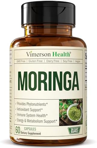 Moringa Capsules with 100% Pure Moringa Powder for Balanced Energy, Healthy Metabolism, Antioxidant & Immune Support. Nutrient-Dense Superfood Vitamins. Vegan. Non-GMO. Third Party Tested. 60 Capsules