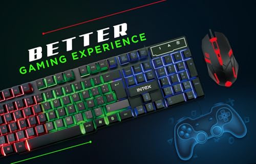 Image of Intex IT-KB334 Wired Gaming Keyboard and Mouse Combo with RGB Backlit Keys, Optical Wired Mouse, Spill Resistant Design, USB Plug & Play, Ergonomic Setup for PC, Laptop, Windows, Linux Compatible