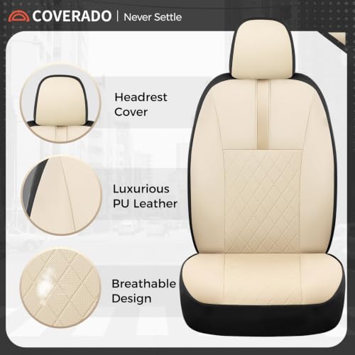 Image of Coverado Car Seat Covers Front Pair, Automotive Leather Seat Covers for Car,Universal Fit Front Back Seat Cover, Non-Slip Waterproof Breathable Car Seat Protector