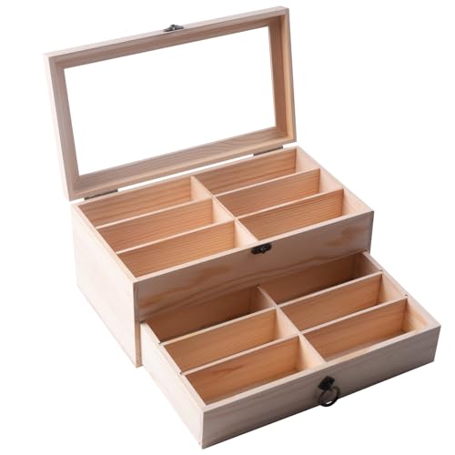 Image of AUTOARK Pine Wood 12 Piece Eyeglass Storage Display Case Organizer,AW-171 | Sunglass Glasses Display,Drawer Lockable,DIY Colors