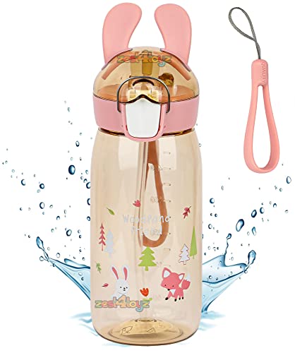 Image of Zest 4 Toyz Bunny Ear Water Bottle for Kids Leak-Proof Sipper Bottle with Flip Straw BPA-Free Portable School Bottle with Strap for Boys & Girls- Brown (550ML)