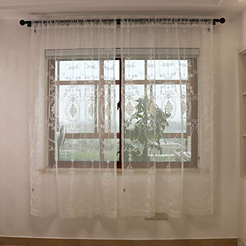 SLOW SOUL 2 Panels White European Style Sheer Curtain Embroidered Window Curtains Europe Floral Tulle for Living Room Bedroom with Rod Pokcet White 54W X 90L inch - Image 2