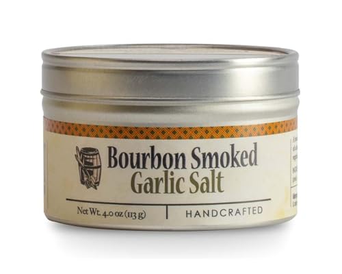 Garlic Salt - Handcrafted Bourbon Smoked Salt Blended with Garlic - 4 Ounce Tin