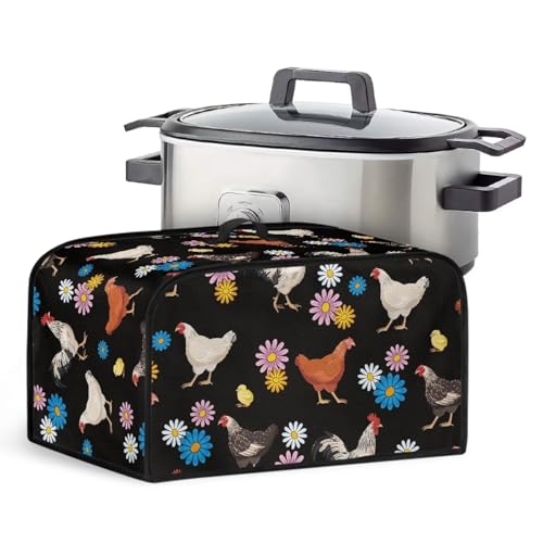 TODIYADDU Rooster Hen Slow Cooker Dust Cover with Handle Daisy Flowers Air Fryer Cover Insulated Travel Carrier for Women Lightweight Appliance Cover Dust Cover Trendy Home Decor Holiday Gifts