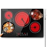 SNDOAS Electric Cooktop 30 inch,9000W 5-Burner Built-in Electric Stove Top with Ceramic Glass & 9 Power Levels,240V Hardwired,Child Lock & Overheat Protection,30" for Standard Countertop Cutout