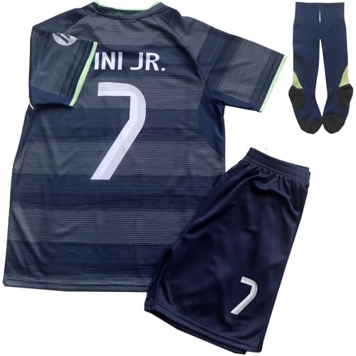 SWEET BEES 25/26 Vini jr. #7 Away Darkblue Kids Soccer Jersey Kit with Short and Socks Set Youth Sizes (Darkblue, 24)