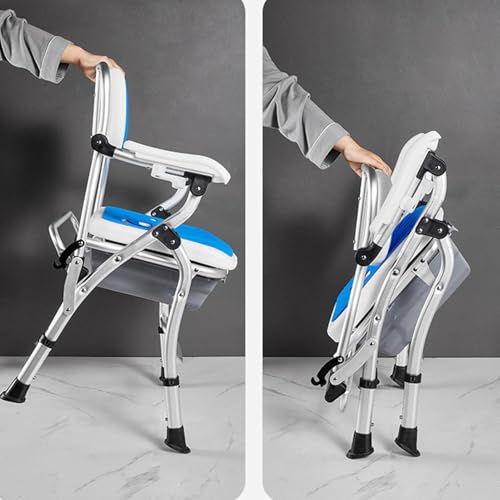 Chaise de douche pliable avec accoudoirs et toilettes intégrées - 7