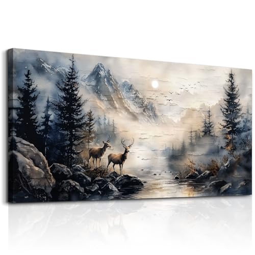 ERQINHUA Large Canvas Wall Art For Bedroom Wall Decorations For Living Room Modern Office Mural Abstract Ink Painting Elk Forest landscape Wall Pictures Printed Artworks Picture Home Decor 24"X48"
