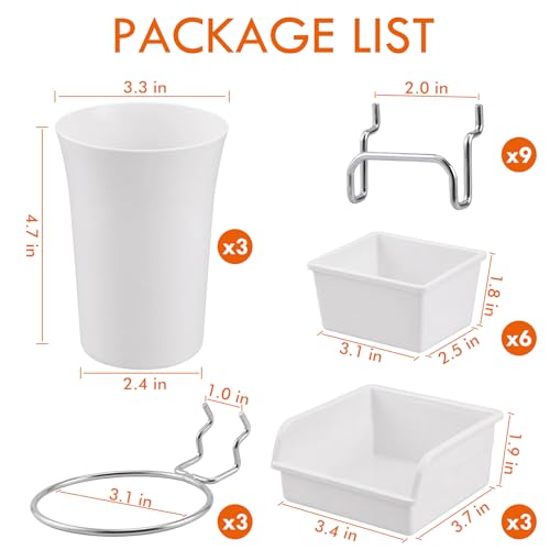 Image of G.CORE 12 Pack Pegboard Bins & Cups with Hooks & Loops, Peg Board Hooks Assortment Organizer Accessory, Various Tools Storage Arrange Kit for Garage Craft Workshop Workbench Hobby Office (White)