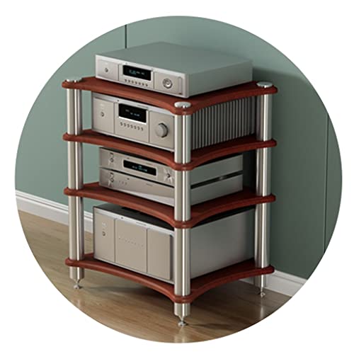 Gabinete de audio HiFi de 4 capas para estéreo y juegos, pies que absorben los golpes para componentes y dispositivos de transmisión, marrón, 60 x 48 x 85 cm, muebles de audio modernos