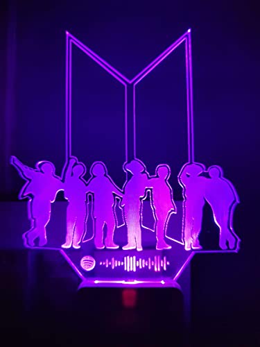 Image of 3D Optical Illusion BTSs1 Acrylic Night Lamp, 7 Colors RGB Auto Color Changing Led Plug and Play Night Light Lamp (Acrylic, Multi Color, Pack of 1) (BTSs1)