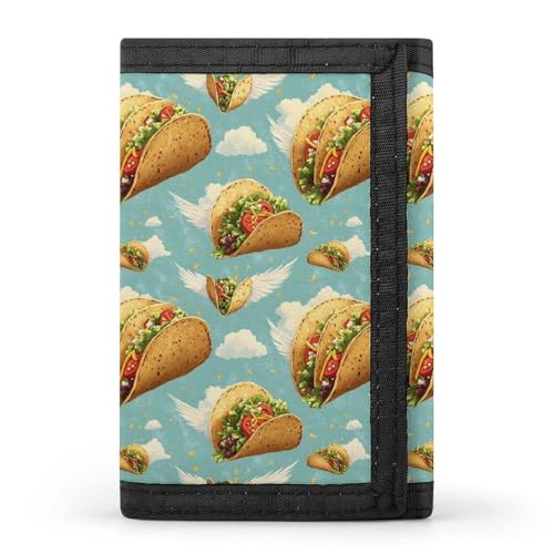 Taco Wings Print Wallet for Men, 8 Credit Card Holder Slim Minimalist Front Pocket Small Mens Bifold Wallets
