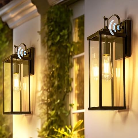 DORESshop Large Size Dusk to Dawn Outdoor Wall Lights, 16 Inch Matte Black Waterproof Anti-Rust Outdoor Light Fixtures Wall Mount with Clear Glass Shade for Porch, Garage, ETL Listed, 2 Pack Cover
