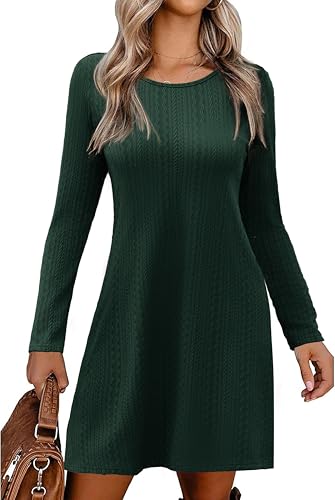 ZEAGOO Damen Langarm Kleider Lässig Stil Pulloverkleid Elegant Freizeit Winterkleid Basic Frühling Herbst Armeegrün L
