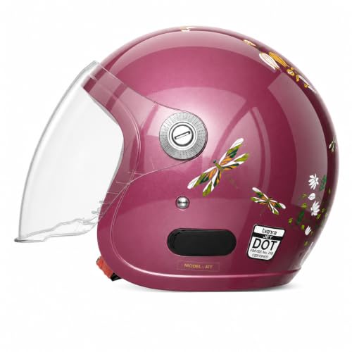 Image of TVARRA Lotus ISI & DOT(USA) Certified Women's Open Face Helmet Design Helmet, Lightweight Material, Crafted for Women, Extreme Comfort fit with Clear Visor