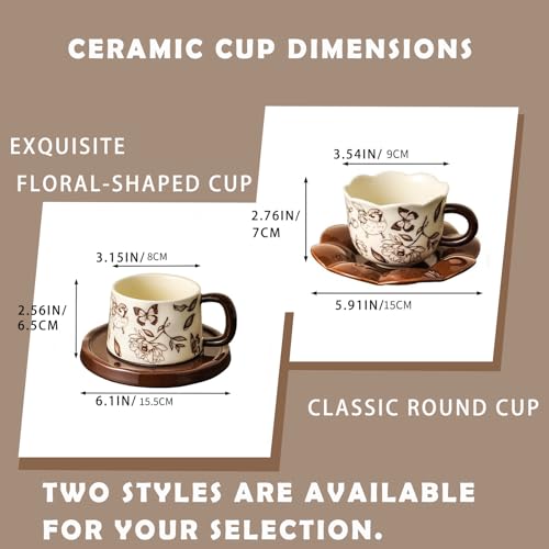 Taza con platillo vintage floral cerámica 8 oz miniatura 6