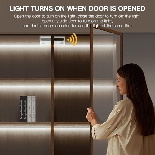 Image of AIMENGTE 12V COB LED Cabinet Lights Strip with Dual-Door Sensor, 6 x 3.3ft Cuttable Under Cabinets Lighting for in-Cabinet, Locker, Closet, Showcase, Gun Safe (Cool White)