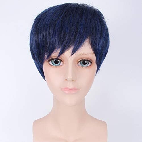 SEIZIS Perücke für Karneval Nachtleben CluI Party Dress Up Perücke Kuroko's Basketball/Aomine Dahui Blau Schwarz Reverse Curled Short Hair Cosplay Perücke Cosplay Anime Wig Coser