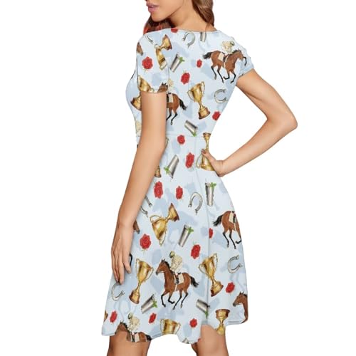 Image of AFPANQZ Womens Casual Summer Lightweight Vintage Dress Short Sleeve Midi Dress Knee-Long Luxury Formal Dress