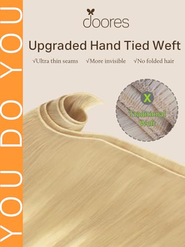Image of DOORES Genius Sew in Weft Hair Virgin Human Hair Extensions, 14 Inch Drity Blonde Mixed Platinum Blonde 40g, Genius Sew In Extensions