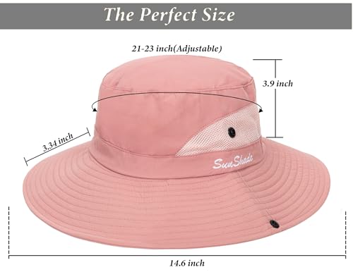 Image of Sun Hat for Women Summer UV Protection Beach Hat Wide Brim Mesh Bucket Fishing Hat with Ponytail Hole Foldable Packable Hat