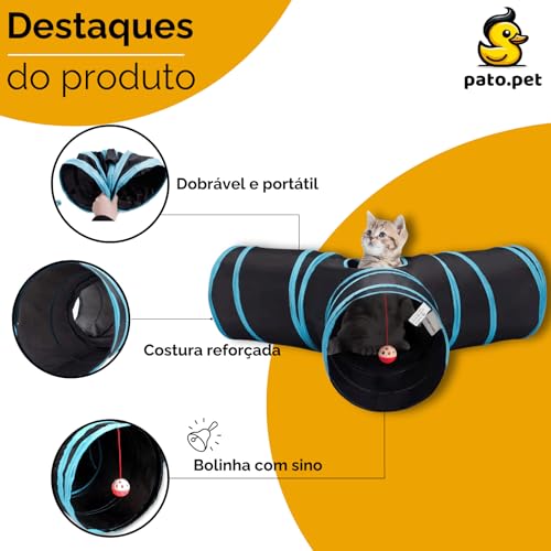 PATO.PET Túnel Para Gato Dobrável Em T - Brinquedo Para Gatos com Bolinhas, Labirinto Interativo, Es
