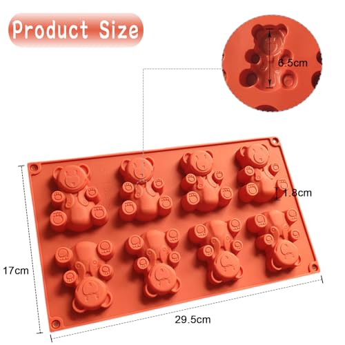 WishesMar Bear Shape Silicone Mould 8 Cavity Fluted Cake Mold Nonstick Baking Bakeware Reusable Silicone Mold for Pastry Dessert - Image 2