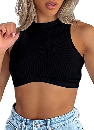 Navneet Damen Crop Top Gerippt Kurz Bauchfreies Oberteil Ärmellos Cropped...