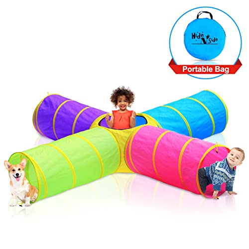 Hide N Side Kids Play Tunnels, Indoor Outdoor Crawl Through Tunnel For Kids Dog Toddler Babies Children, Pop Up Tunnel Gift Toy (Multi, 4 Way) #TOP5