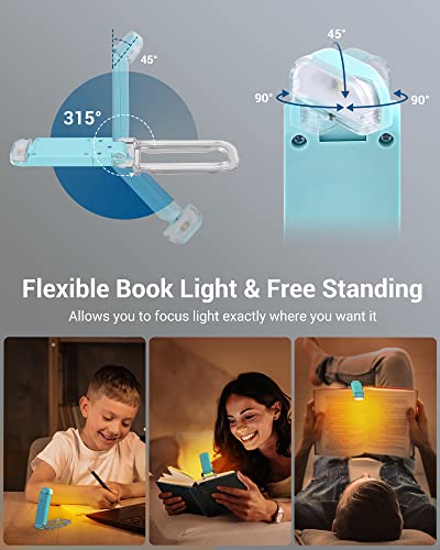 Image of DEWENWILS USB Rechargeable Book Light, Amber Glow, Blue Light Blocking, Brightness Adjustable for Eye-Care, LED Clip on Book Reading Lights, Portable Bookmark Light for Kids (Blue)