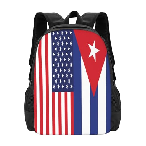 American and Cuban Flag Casual Backpack Large Capacity Backpacks 15 Inch Laptop Back Pack Travel Rucksack Daypack Commuter Bags with Adjustable Strap for Camping