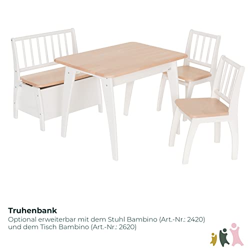 Geuther Truhenbank Bambino Sitzbank mit Stauraum Spielzeugkiste aus massivem Holz Sitztruhe mit Deckelbremse Kindgerechte Farben Ideales Kinderzimmerzubehör bis 6 Jahre Weiß/Natur
