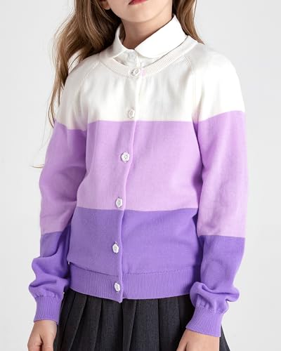 BOBOYOYO Girls Cardigan 100% Cotton Kids Striped Cardigan Sweater Button up Rainbow Knit Cardigan Children for 5-12 Y3
