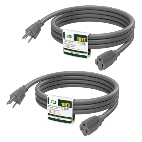Image of EP 10FT Outdoor Extension Cord, 16 /3 SJTW Heavy Duty Grey 2PK, ETL Listed