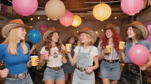 Image of Pink Brown Paper Lanterns Decorative 12pcs Party Hanging Decorations for Western Cowgirl Party Birthday Retro Rodeo Party Supplies for Girls Baby Shower Western Room Decor