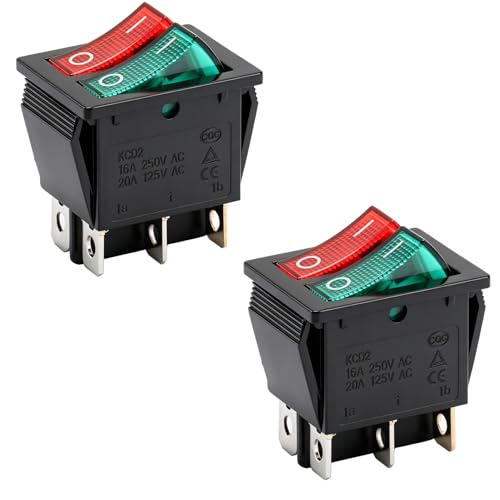 Heschen   Interruptor basculante doble, encendido/apagado, SPST, 6 terminales, luz roja y verde, 16 A, 250 V CA, 2 unidades