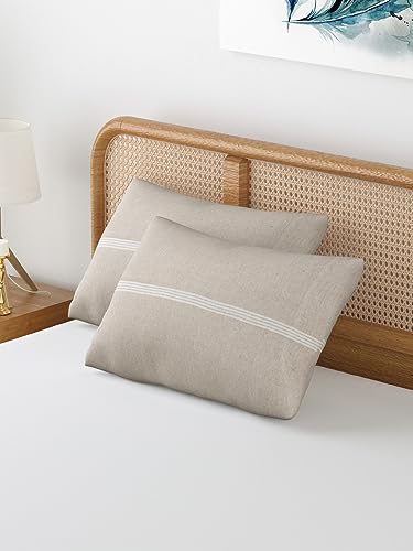 Image of 180 TC Pillow Cover Set of 2 | Pillow Cover Cotton 100% | Pillow Cover Set of 2 King Size | Wrinkle Free & Fade Resistance | Striped Pattern | Standard Size | All Season Use (Light Grey)
