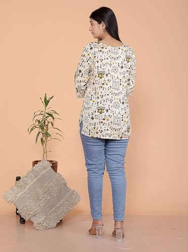 Image of Malikcraft Women's Rayon Printed Short Kurti Stylish Kurta for Women Trendy Short Kurta for Daily & Office Wear PR1